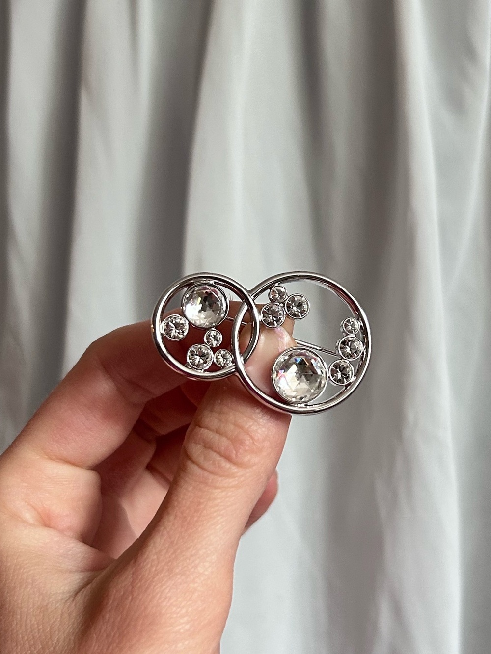 Swarovski Rhodium-plated Double Circle Brooch with Bezel-set clear - Retired